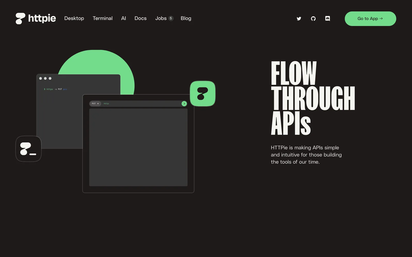 HTTPie homepage: Flow through APIs