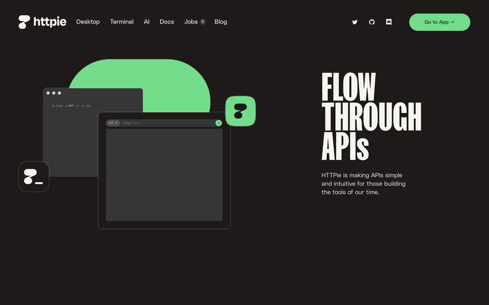 HTTPie homepage: Flow through APIs