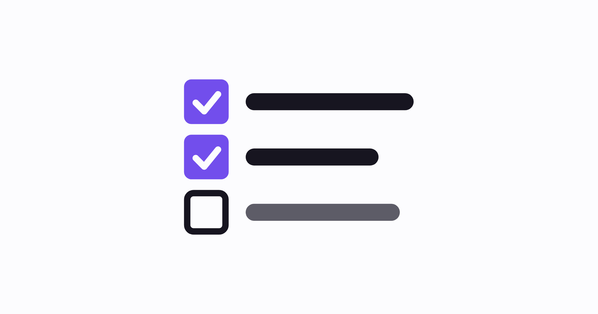 Three checklist rows, two ticked in purple