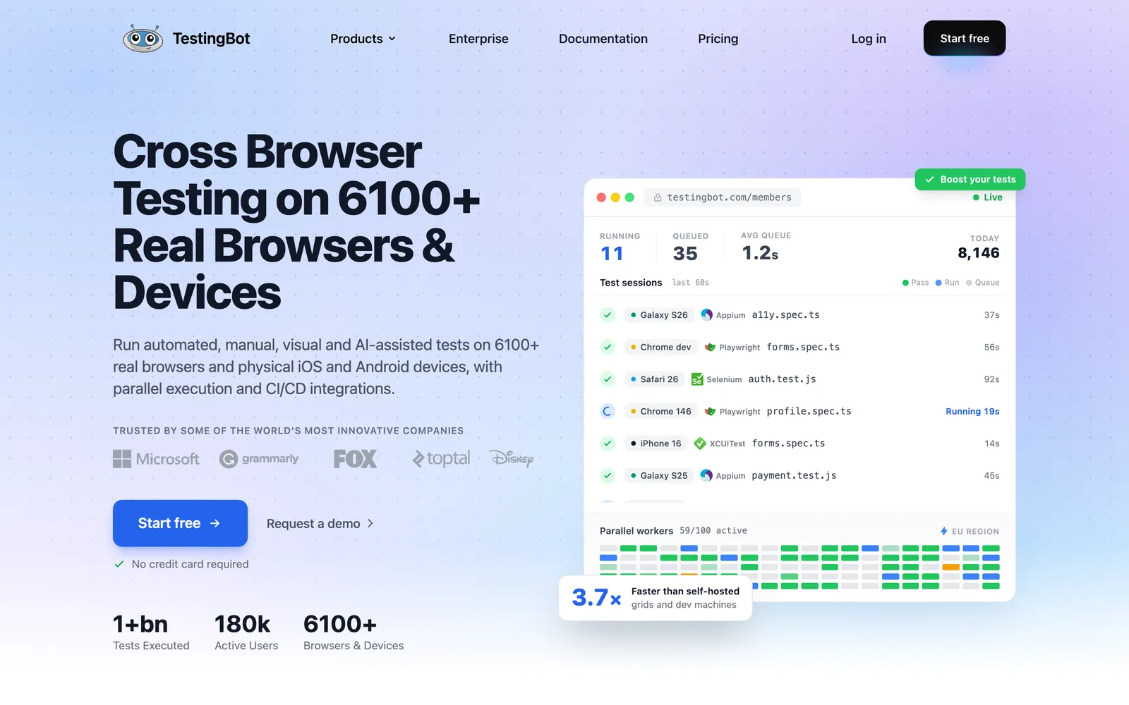TestingBot homepage: Cross Browser Testing on 6100+ Real Browsers and Devices