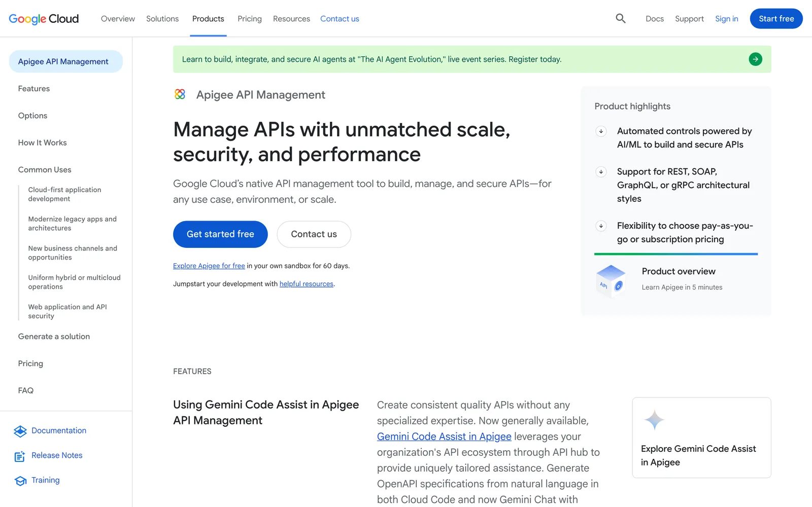 Apigee homepage: Apigee API Management: Manage APIs with unmatched scale, security, and performance