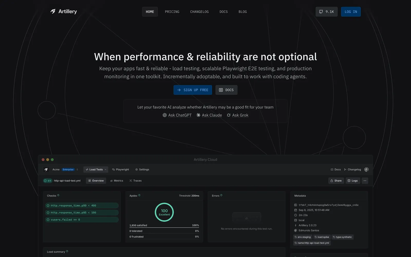 Artillery homepage: When performance and reliability are not optional