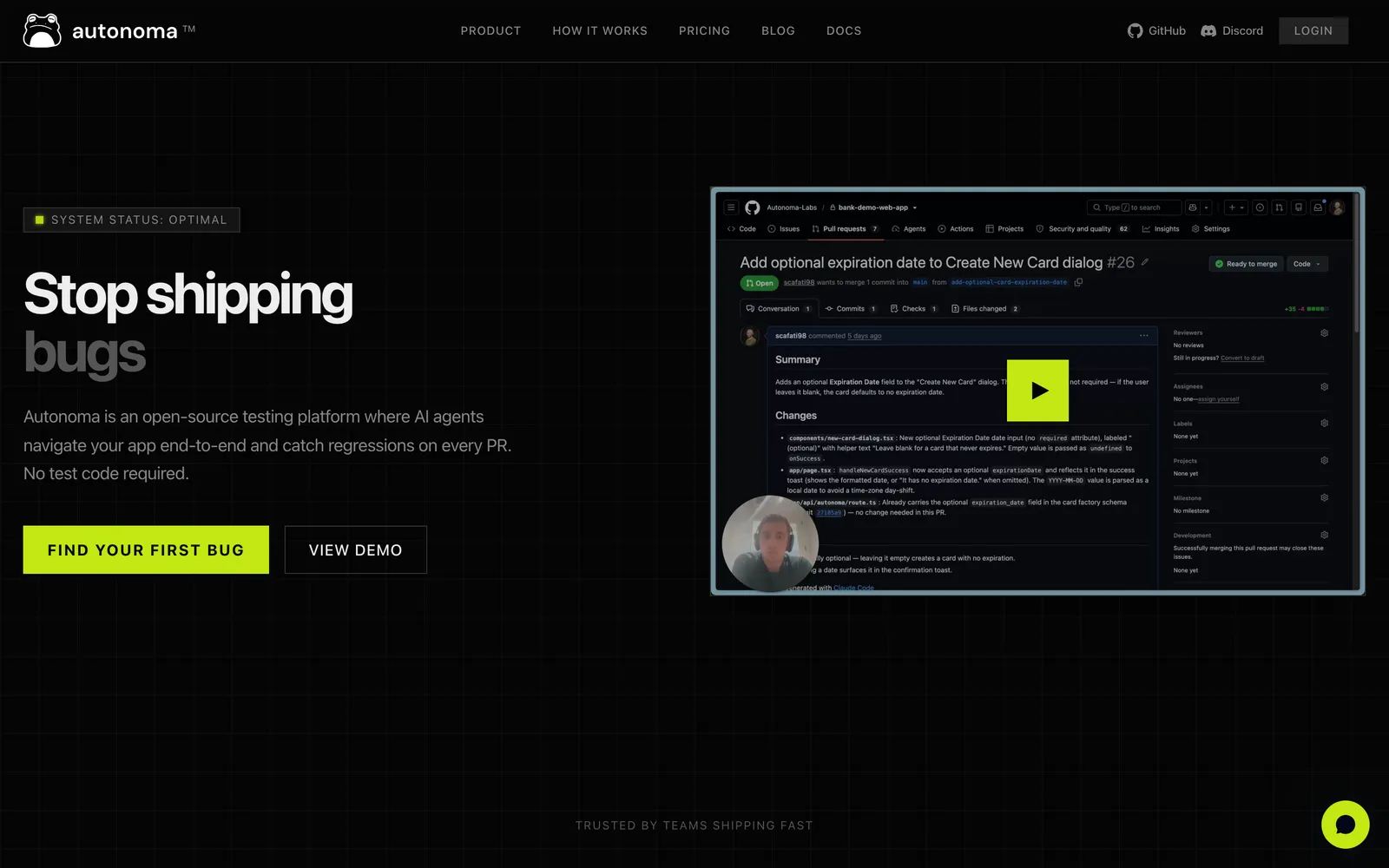 Autonoma homepage: Stop shipping bugs