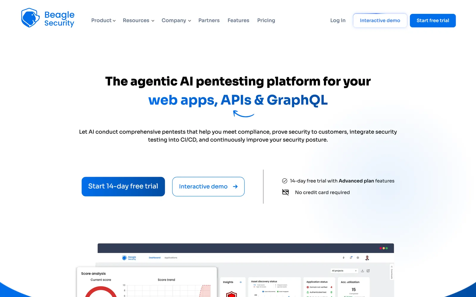 Beagle Security homepage: The agentic AI pentesting platform for your web apps, APIs and GraphQL