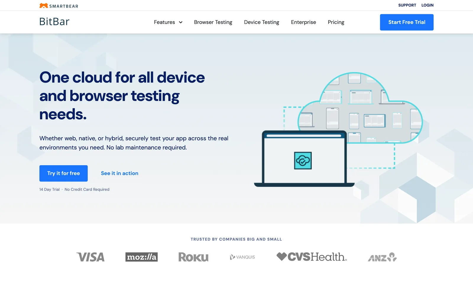 BitBar by SmartBear homepage: One cloud for all device and browser testing needs