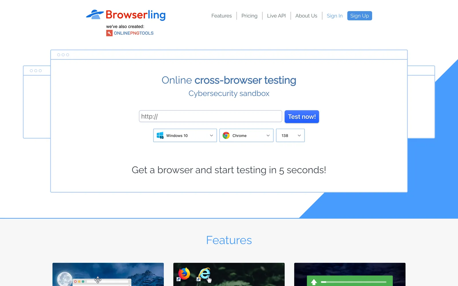 Browserling homepage: Online cross-browser testing and cybersecurity sandbox