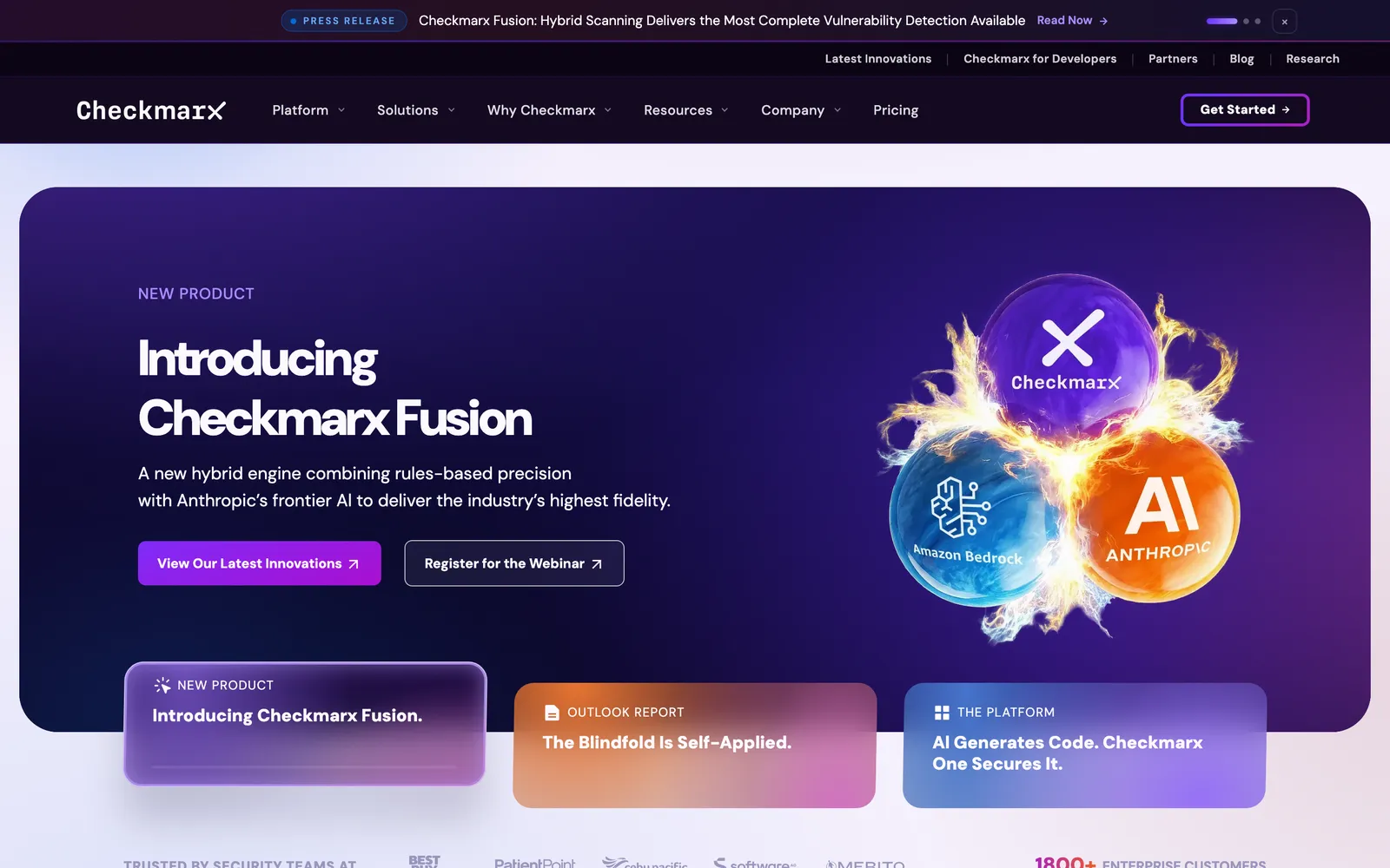 Checkmarx homepage: Introducing Checkmarx Fusion, a hybrid scanning engine