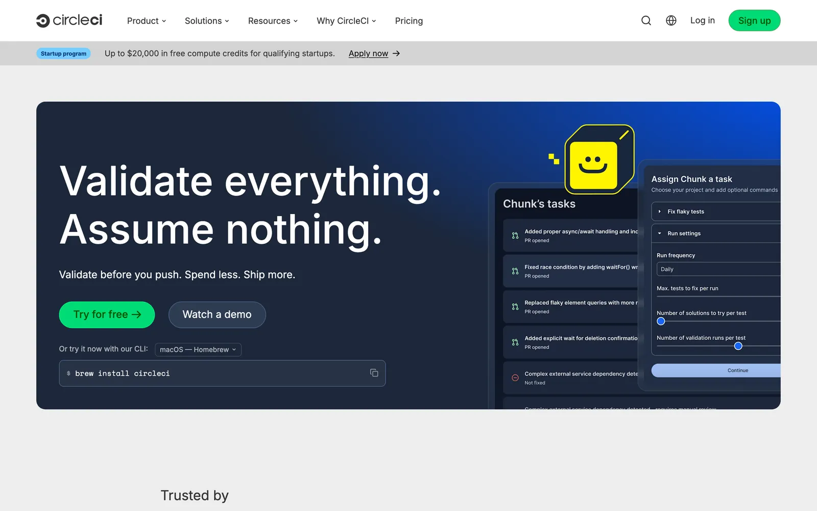 CircleCI homepage: Validate everything. Assume nothing.