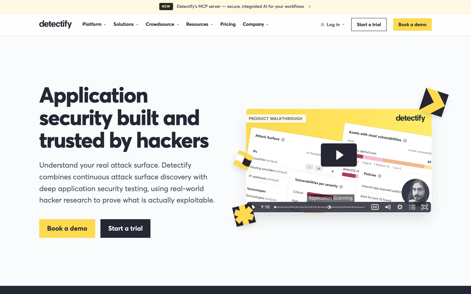 Detectify homepage: Application security built and trusted by hackers