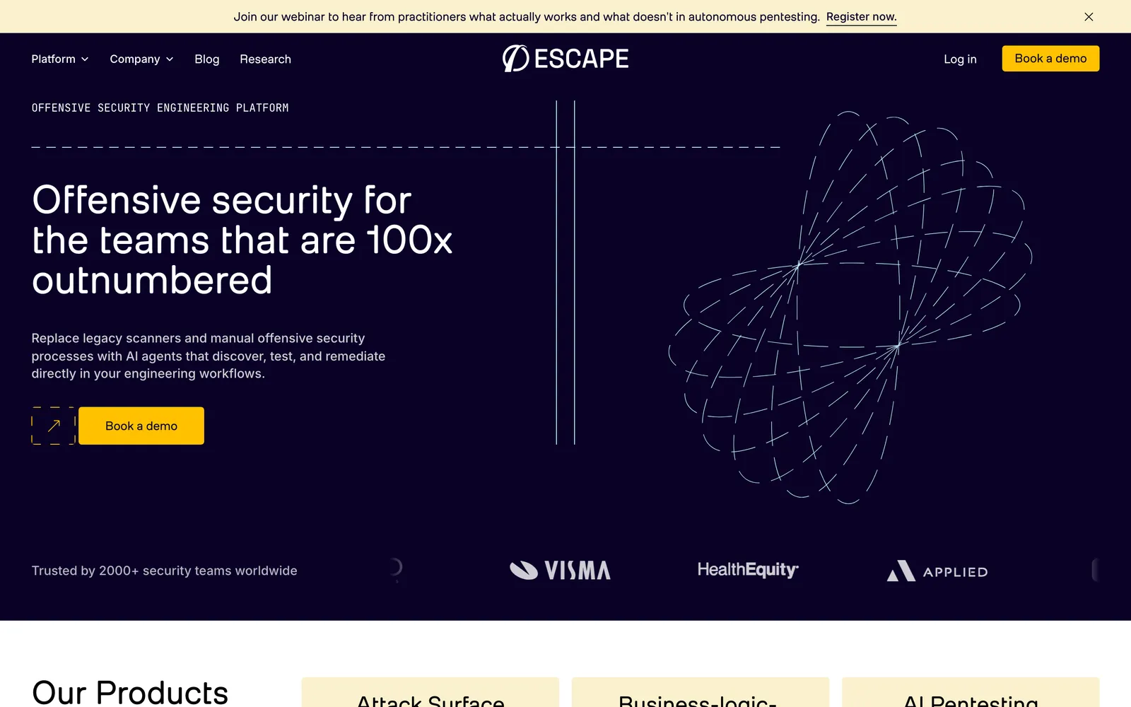 Escape homepage: Offensive security for the teams that are 100x outnumbered
