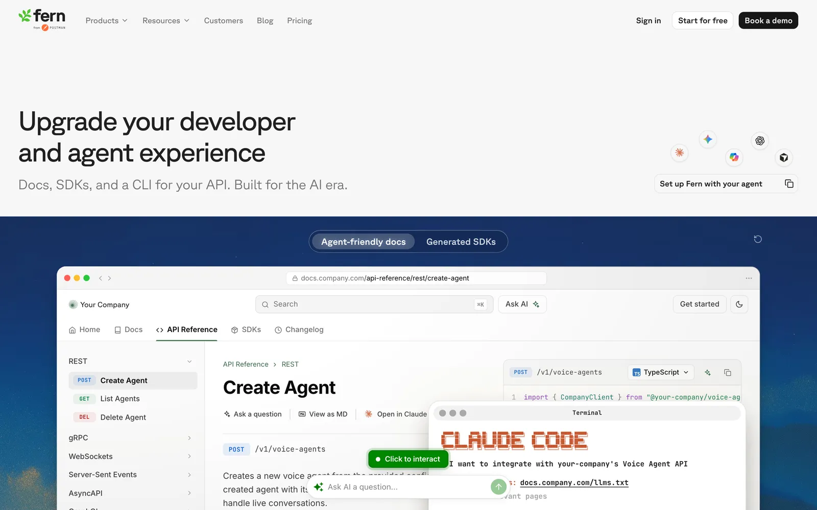 Fern homepage: Upgrade your developer and agent experience
