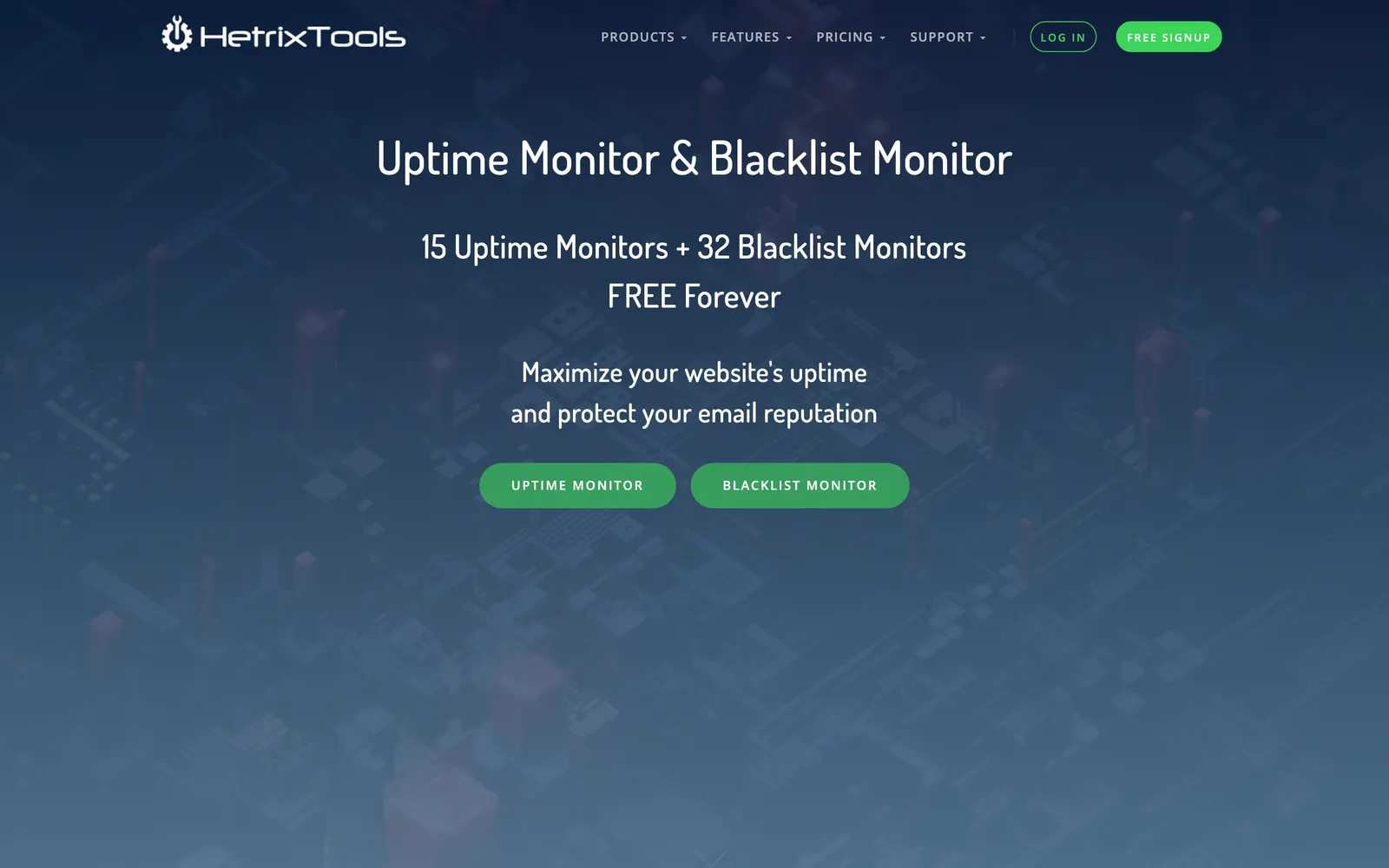 HetrixTools homepage: Uptime Monitor and Blacklist Monitor, 15 uptime monitors free forever