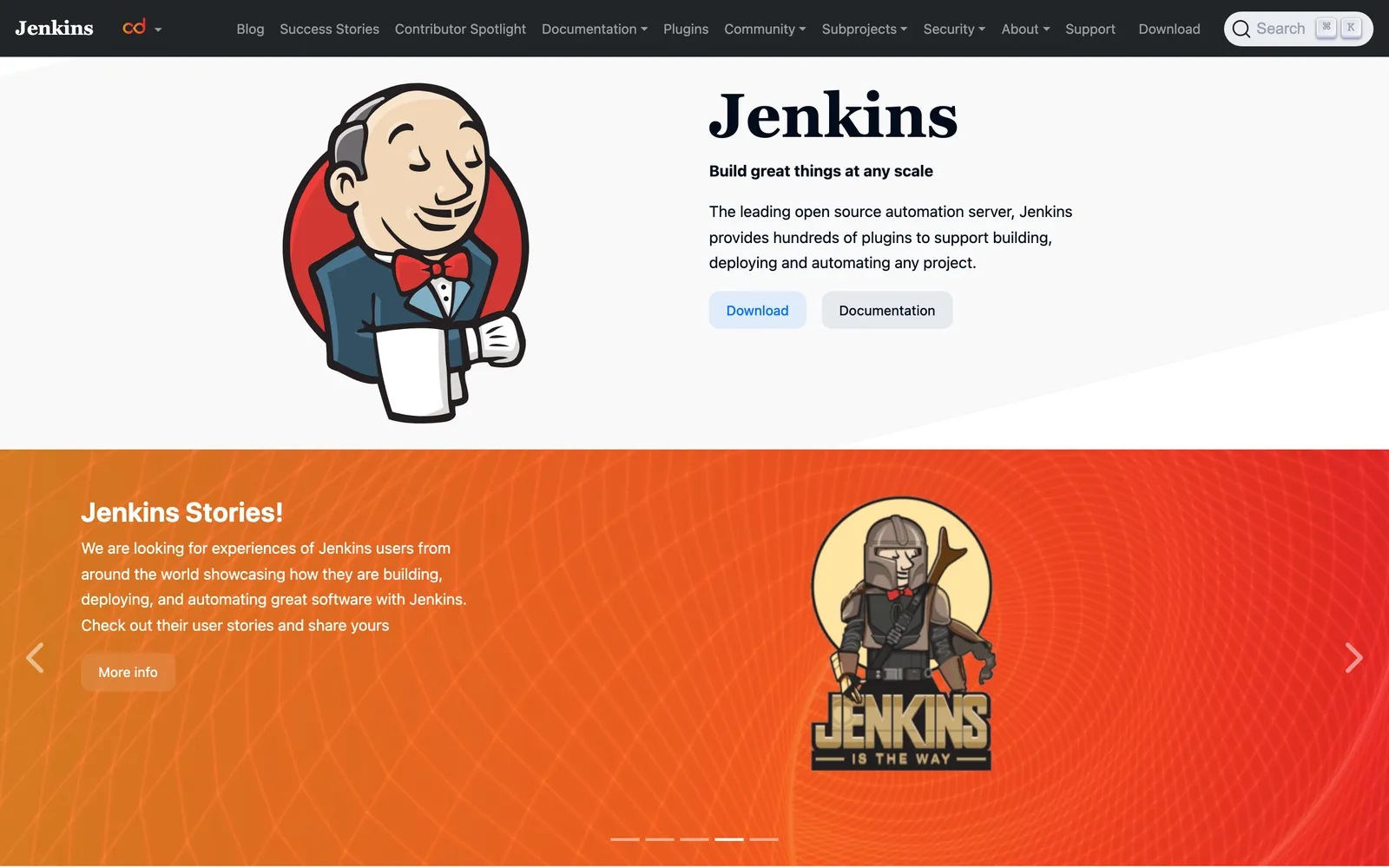 Jenkins homepage: Jenkins: Build great things at any scale