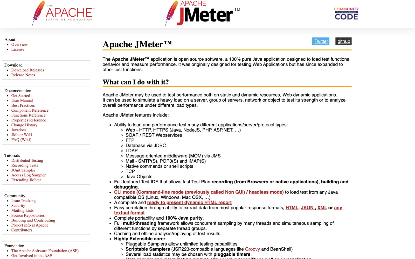 Apache JMeter homepage: Apache JMeter project site: open source load testing and performance measurement