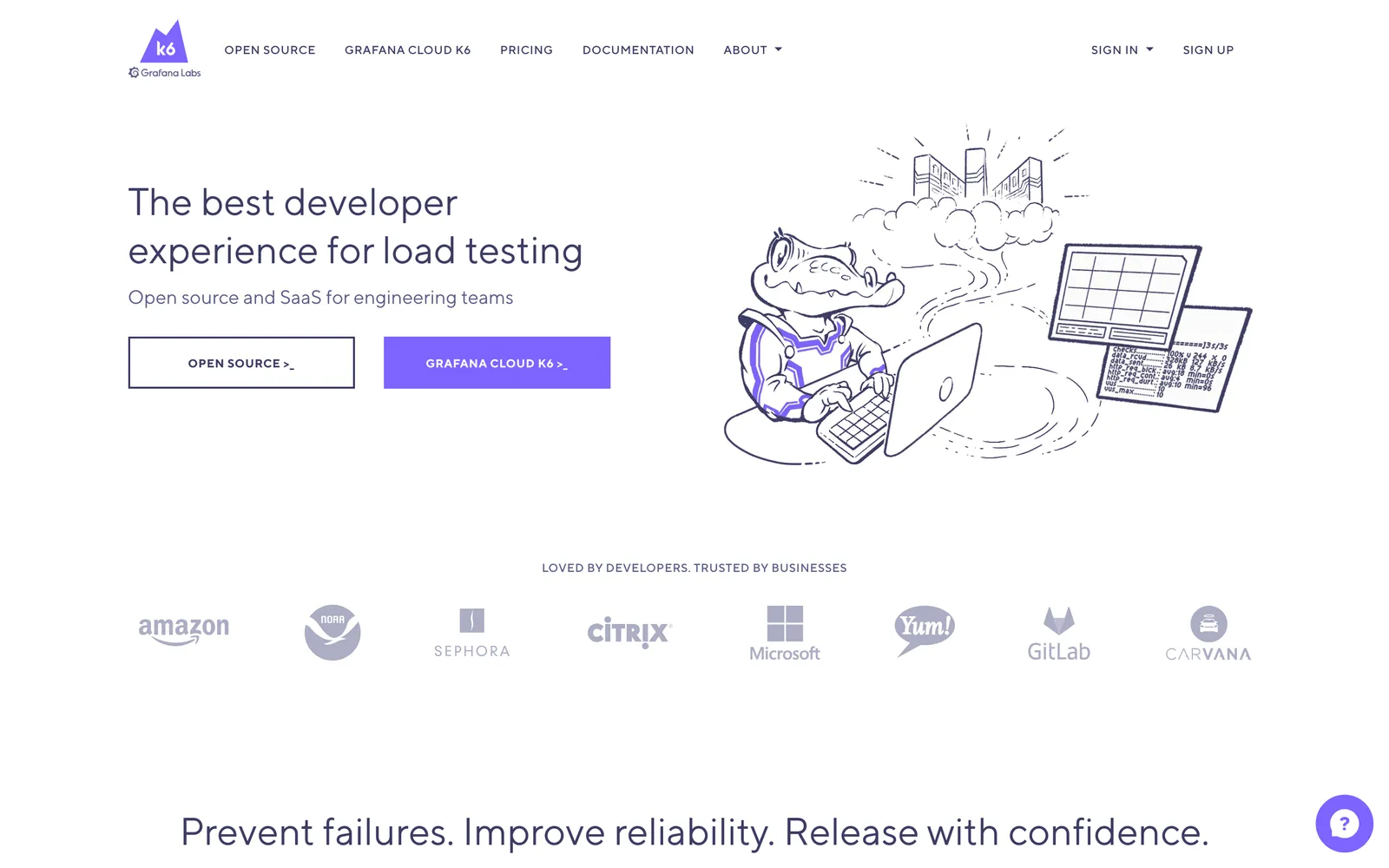 K6 homepage: The best developer experience for load testing