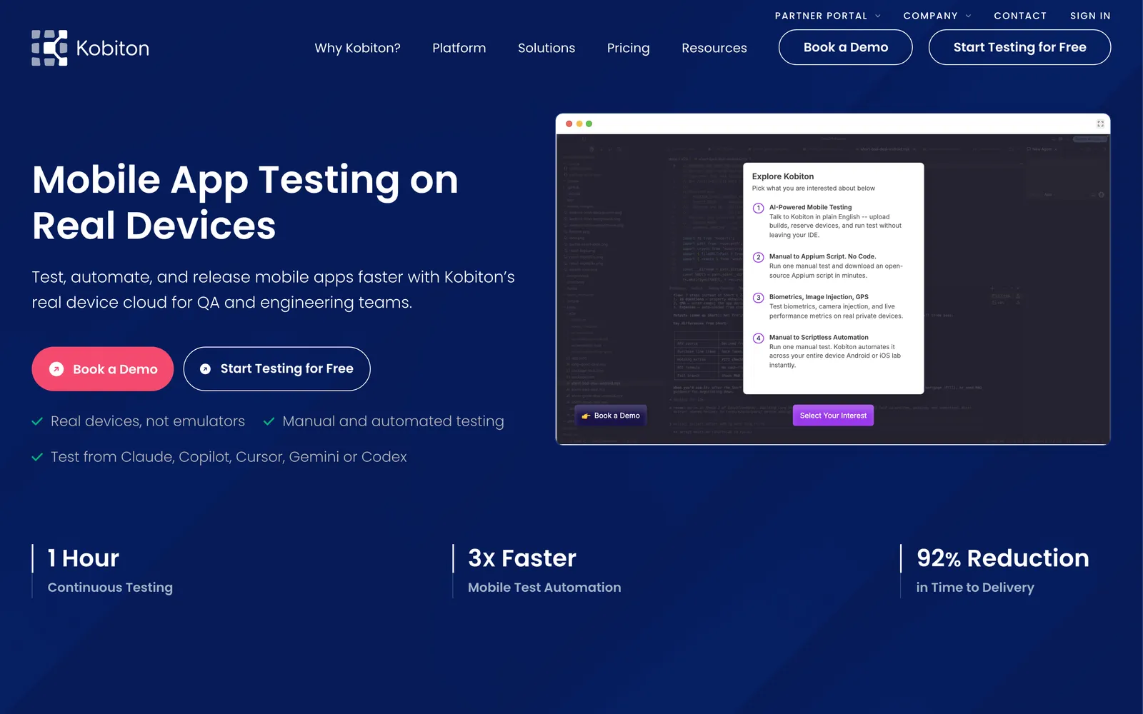 Kobiton homepage: Mobile App Testing on Real Devices