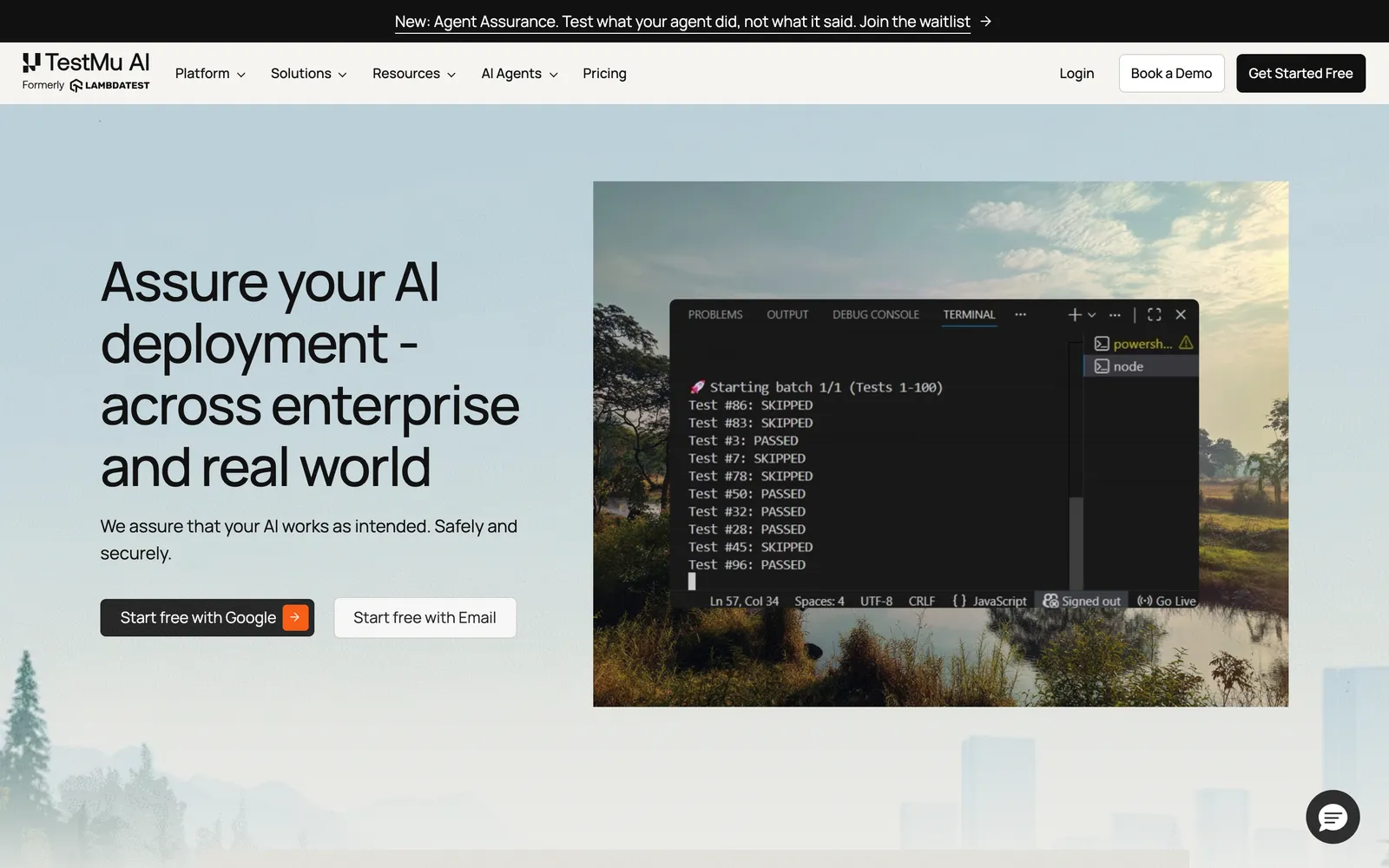 LambdaTest KaneAI homepage: TestMu AI, formerly LambdaTest: Assure your AI deployment across enterprise and real world