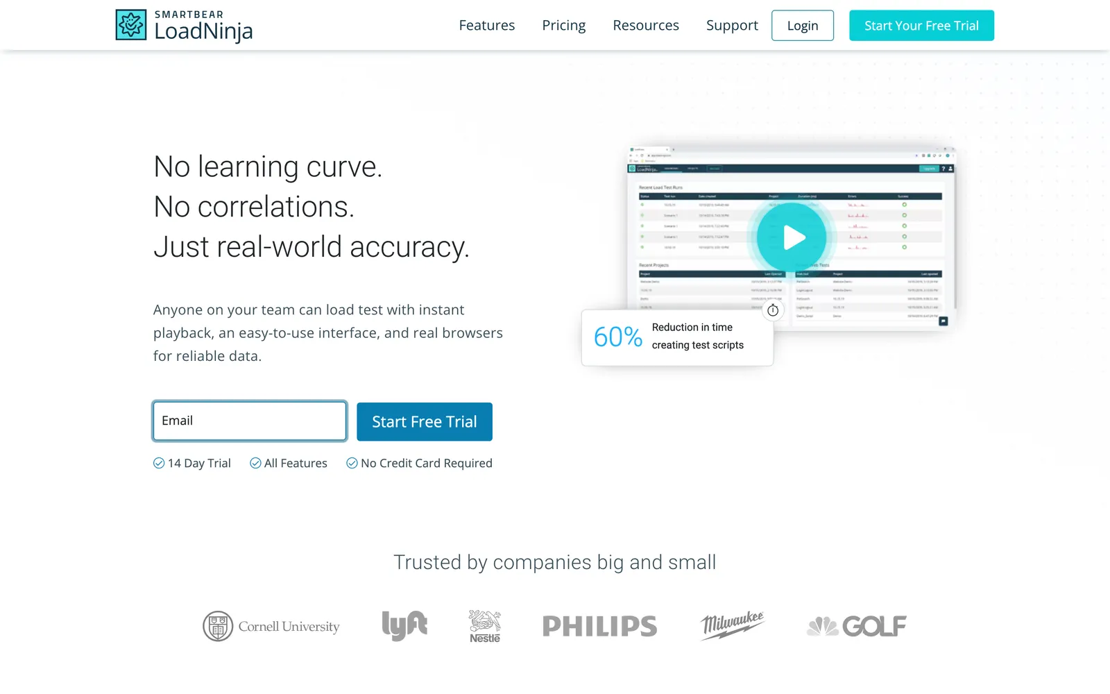 LoadNinja homepage: No learning curve. No correlations. Just real-world accuracy.