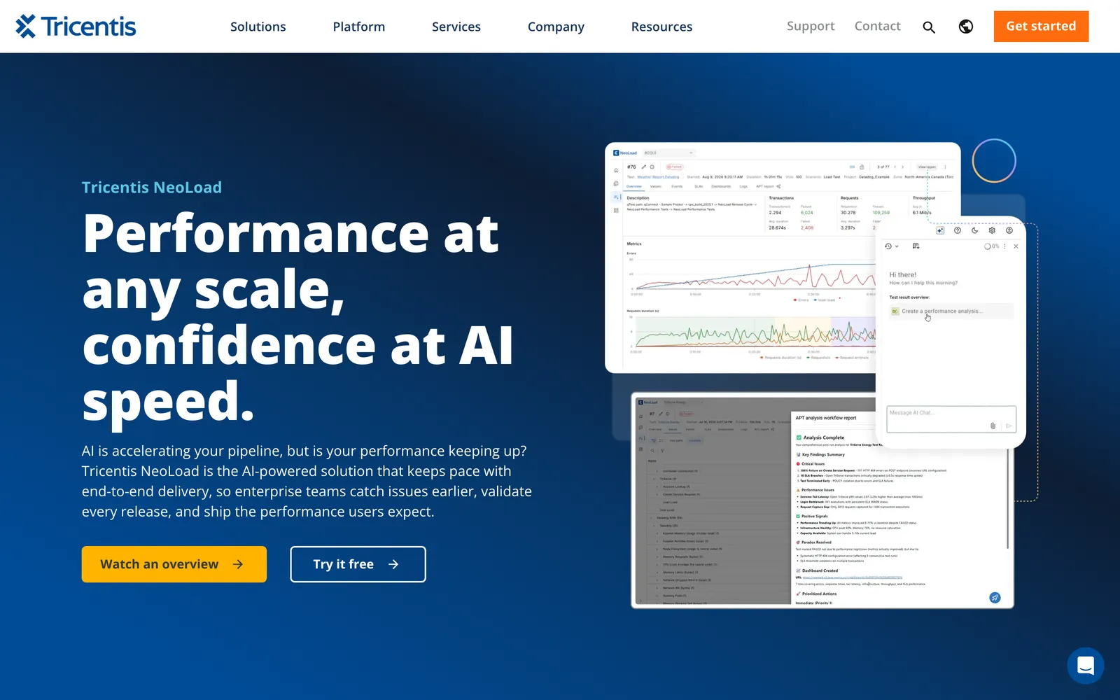 NeoLoad homepage: Tricentis NeoLoad: Performance at any scale, confidence at AI speed