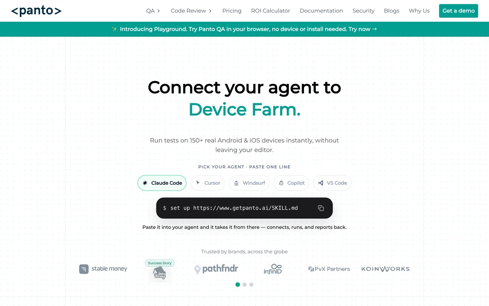 Panto homepage: Connect your agent to Device Farm