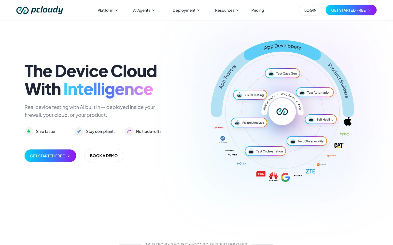 pCloudy homepage: The Device Cloud With Intelligence