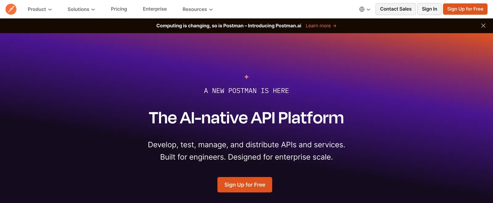 Postman homepage: The AI-native API Platform