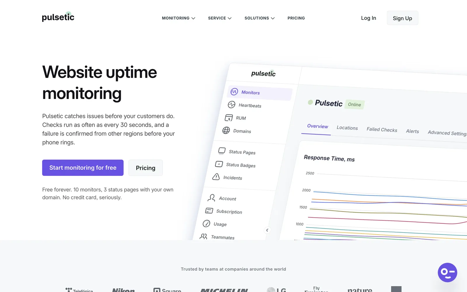 Pulsetic homepage: Website uptime monitoring