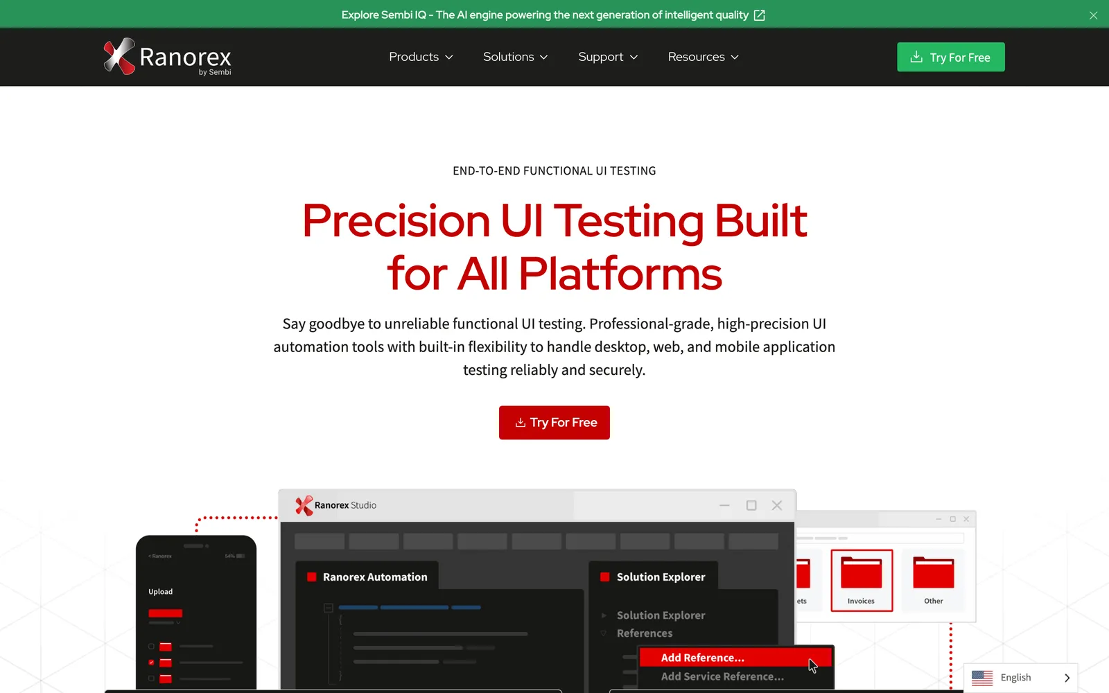 Ranorex Studio homepage: Precision UI Testing Built for All Platforms
