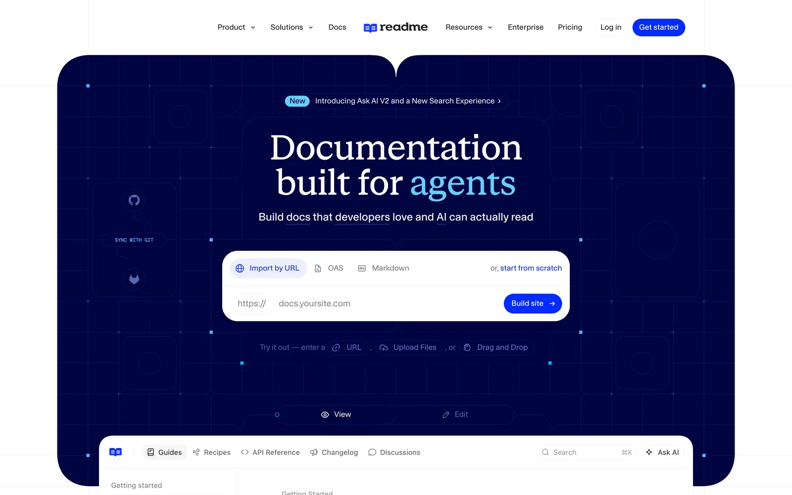 ReadMe homepage: Documentation built for agents