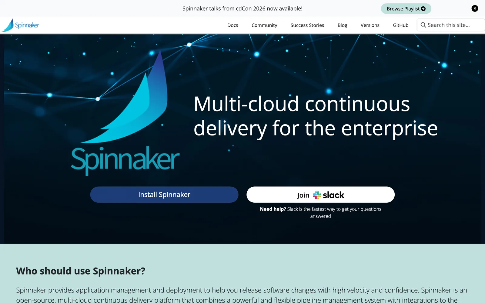 Spinnaker homepage: Multi-cloud continuous delivery for the enterprise