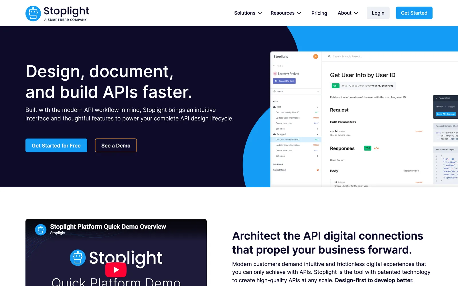 Stoplight homepage: Design, document, and build APIs faster