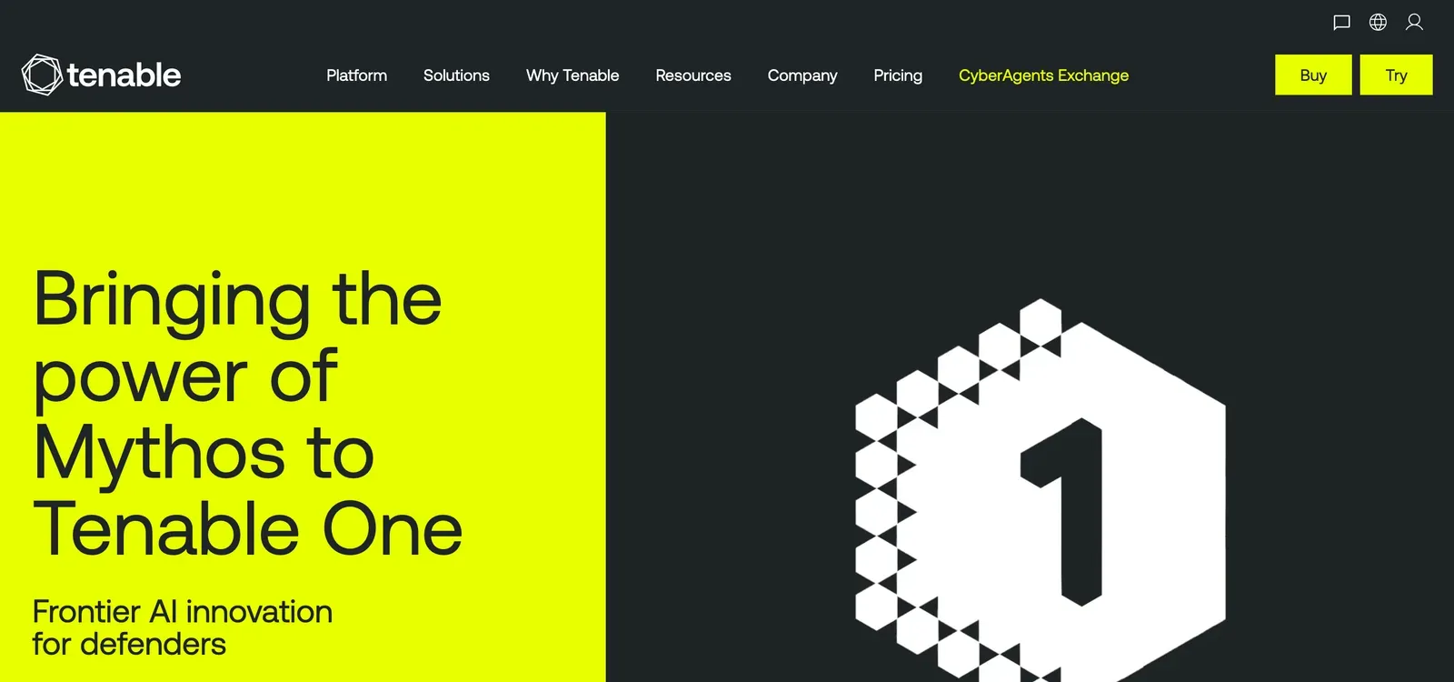 Tenable homepage: Bringing the power of Mythos to Tenable One