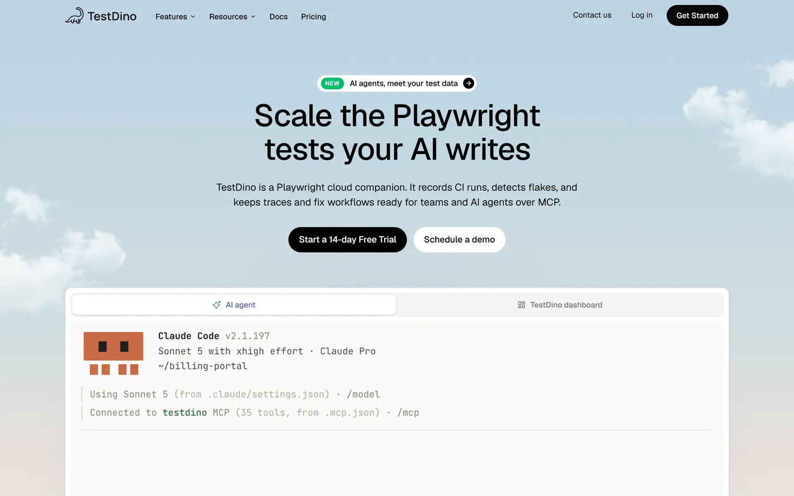 TestDino homepage: Scale the Playwright tests your AI writes