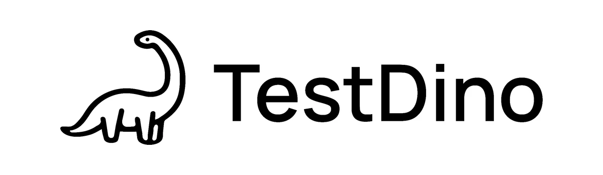 TestDino logo: a line-drawn dinosaur beside the TestDino wordmark