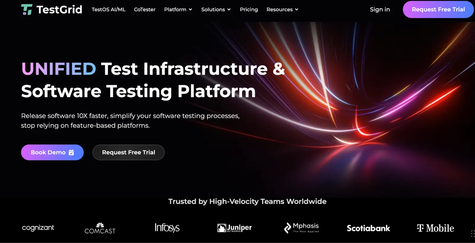 TestGrid homepage: Unified Test Infrastructure and Software Testing Platform