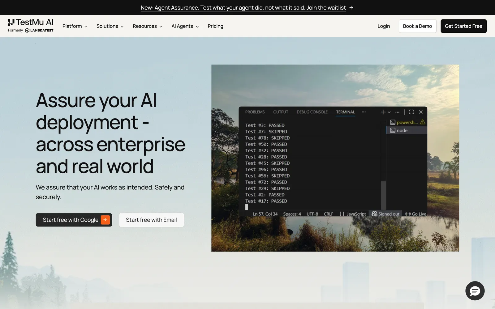 TestMu AI homepage: TestMu AI, formerly LambdaTest: Assure your AI deployment across enterprise and real world