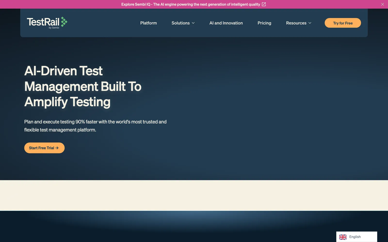 TestRail homepage: AI-Driven Test Management Built To Amplify Testing