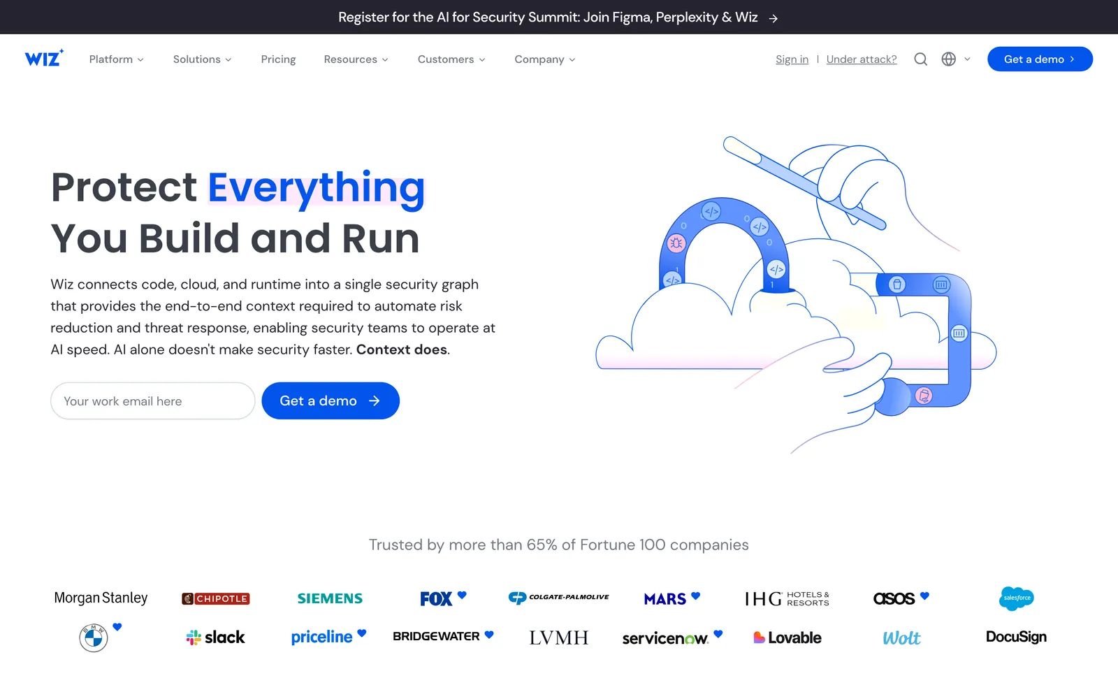Wiz homepage: Protect Everything You Build and Run