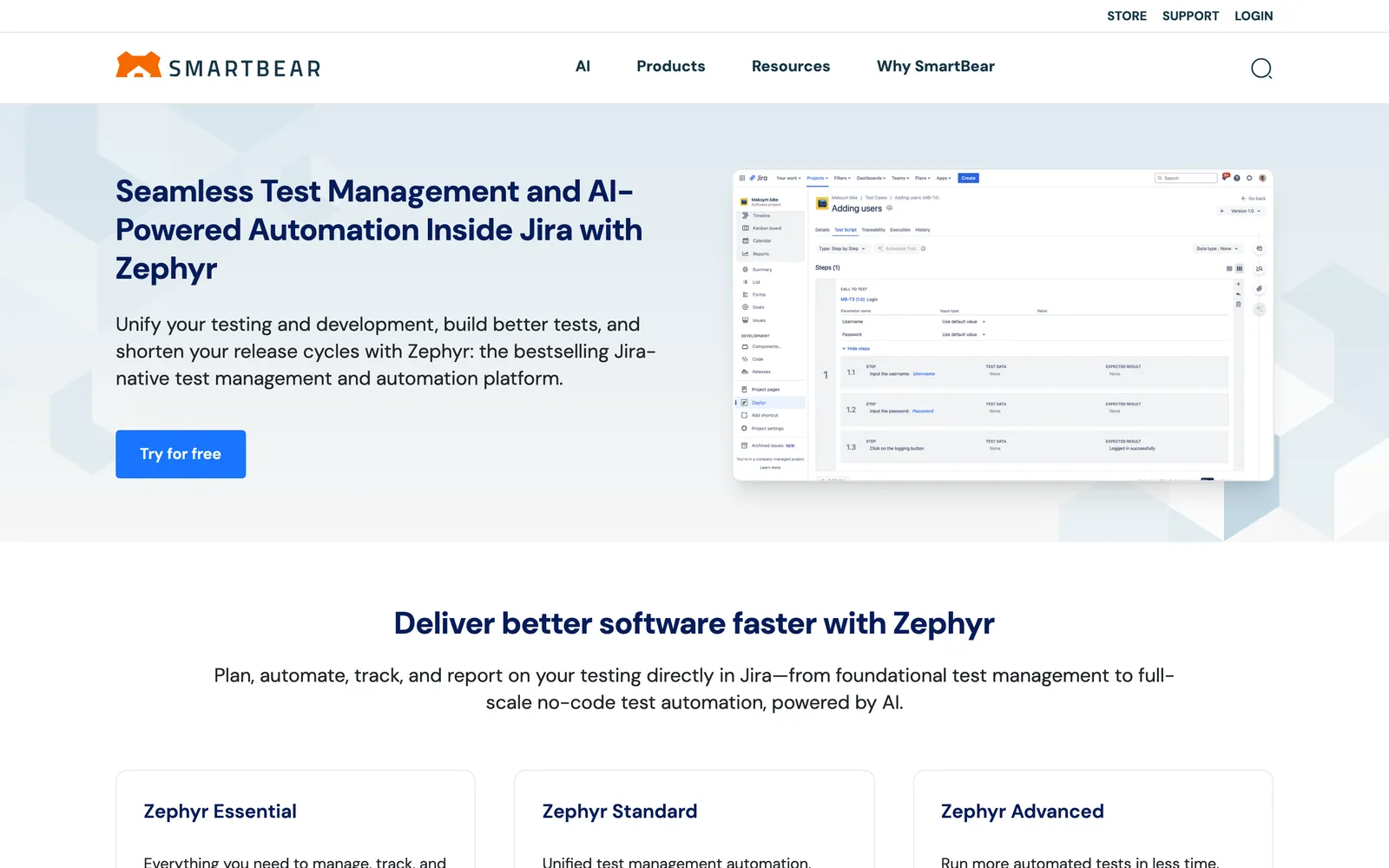 Zephyr Scale homepage: Seamless Test Management and AI-Powered Automation Inside Jira with Zephyr