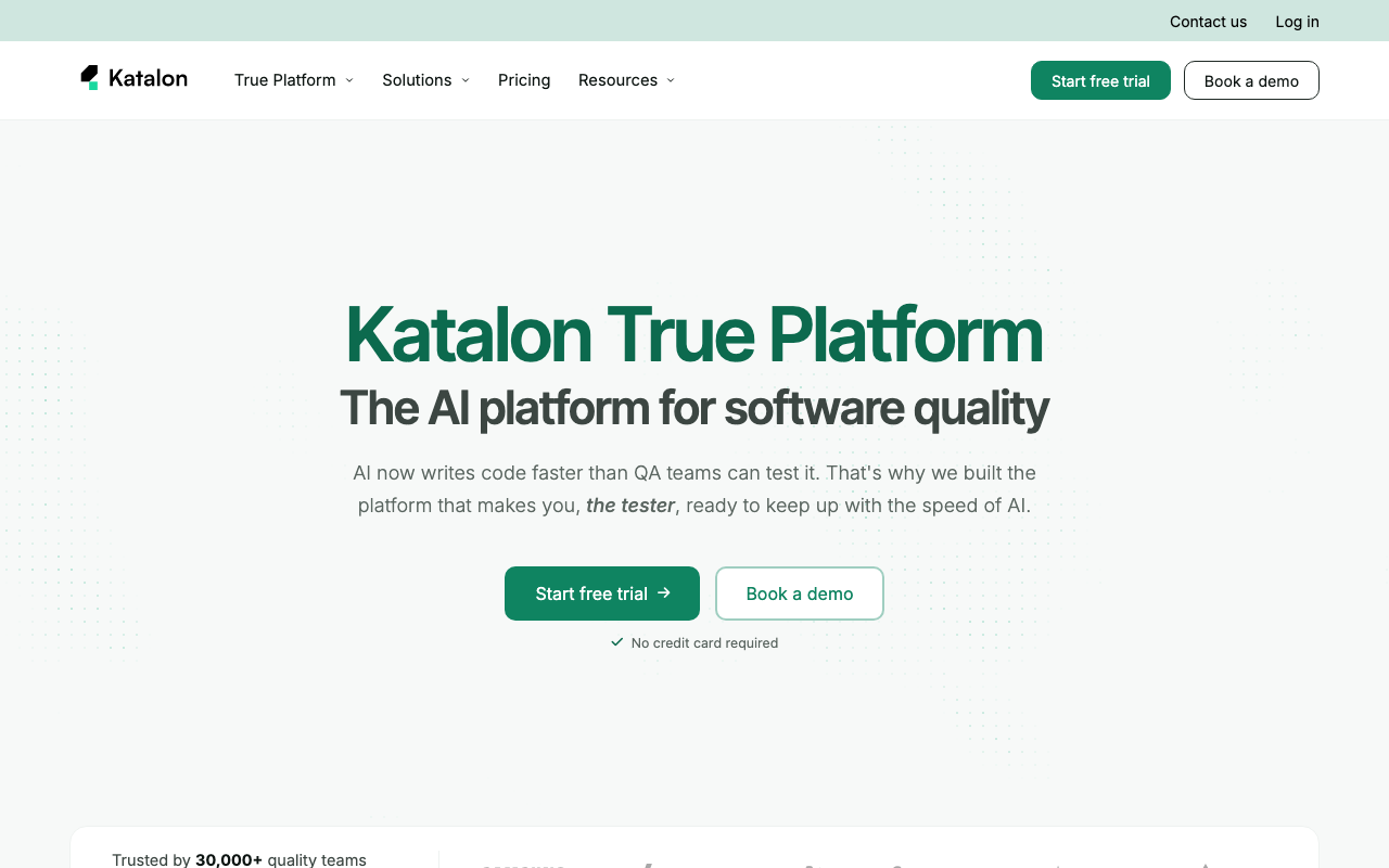 Katalon homepage, captured September 2026
