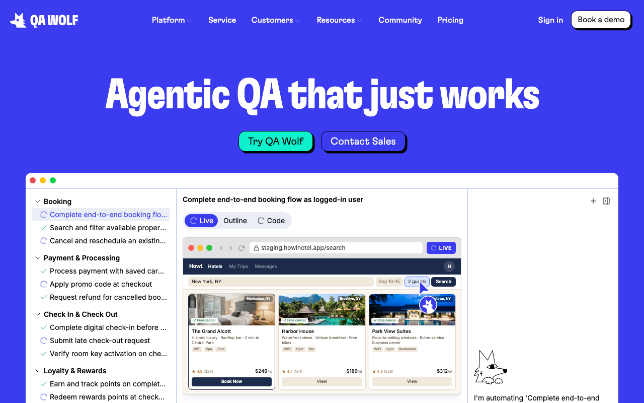 QA Wolf homepage, captured September 2026